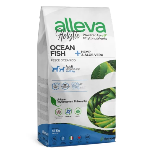 Croquette Sans Céréales Poisson Cannabis Sativa & Aloe Vera Chien Adulte Medium/Maxi - Alleva Holistic