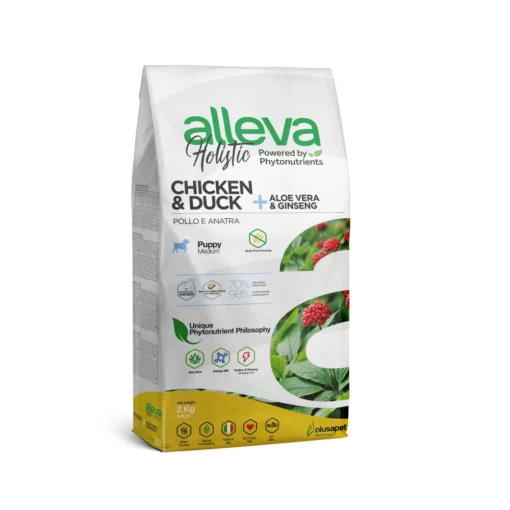 Croquette Sans Céréales Poulet & Canard + Aloe Vera & Ginseng Chiot Medium - Alleva Holistic