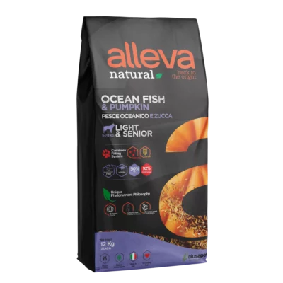 Alleva Natural - Poisson de l'océan et potiron - Senior & Light - 12kg