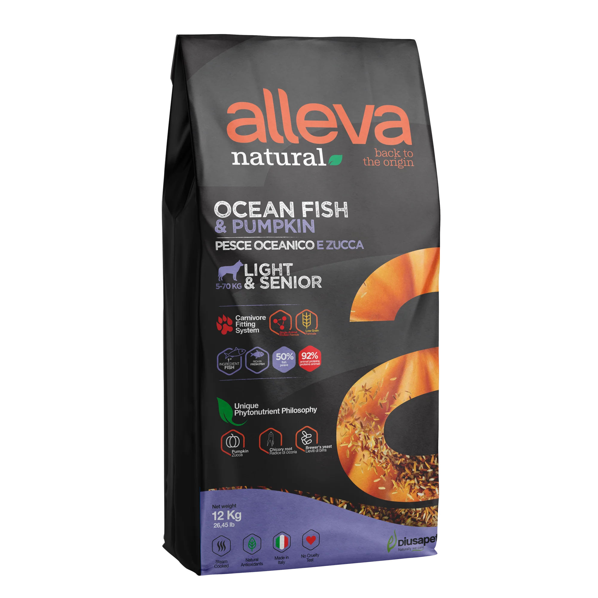 Alleva Natural - Poisson de l'océan et potiron - Senior & Light - 12kg